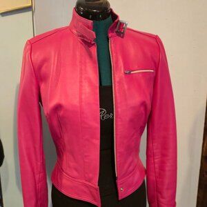 Lamb skin cyclomen pink CACHE real leather jacket size 2 S lightweight NEW nwot